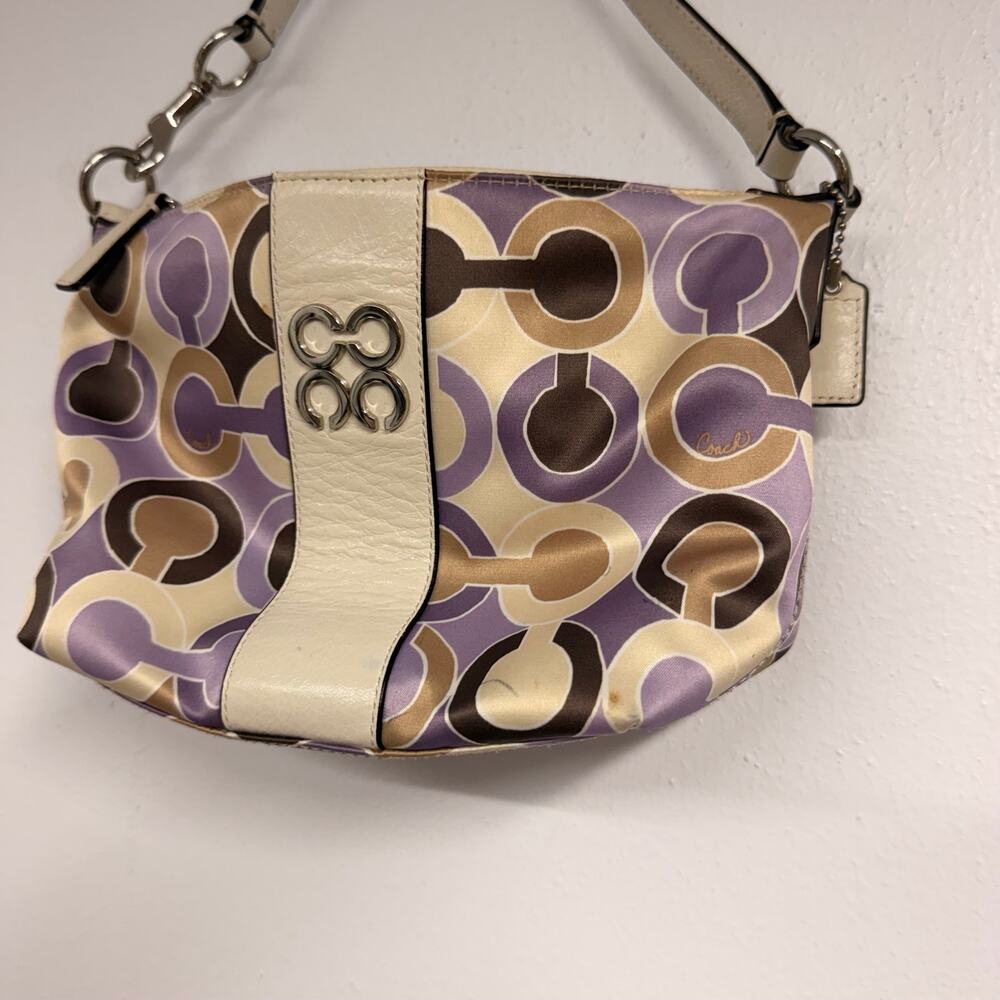 Y2K COACH Julia Outline Op Art Sateen Pouch Small Shoulder Bag 44837 Lilac 2000s - Picture 8 of 11